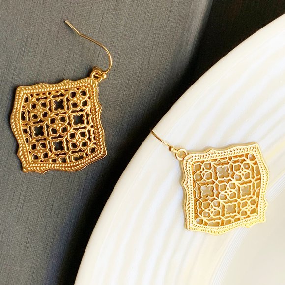 NEW Rhombus Filigree Earrings (gold) - Picture 1 of 7